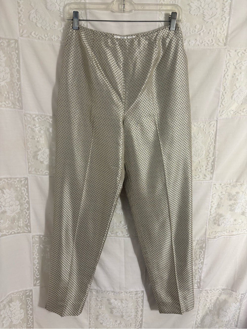 100% Silk Metallic Textured Boho Chic High Rise Dress Pants Size 6 - Picture 2 of 14